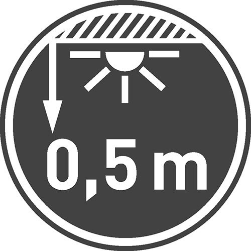  Минимальное расстояние до поверхности, подлежащей освещению [м]: 0,5 